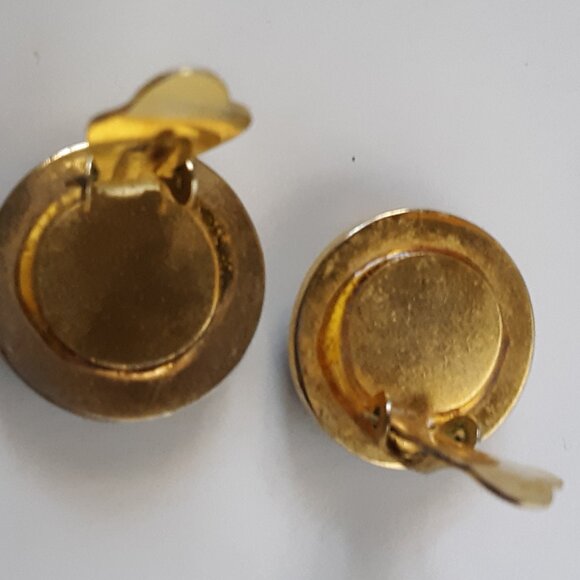 Vintage Floral Enamel Cloisonné Clip On Gold Tone Earrings - Picture 2 of 9